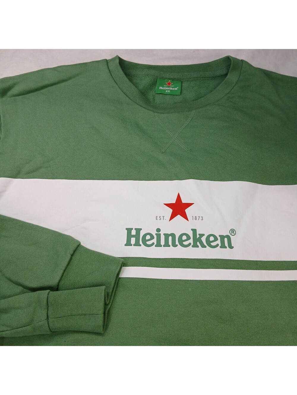 Heineken Beer Promo Green Crewneck Sweatshirt Mens XXL White Block Stripe Star